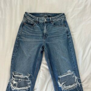 American Eagle Outfitters Women's Ripped Blue Mom Jeans